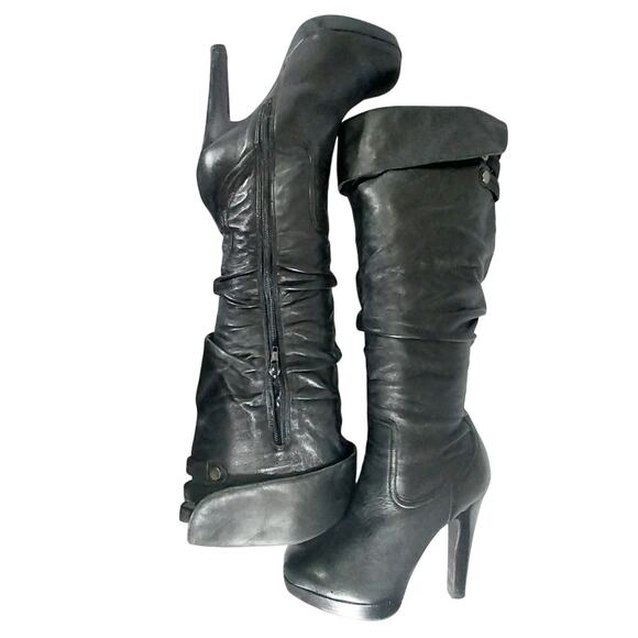 JESSICA SIMPSON! YANA BLACK SUPER SOFT GENUINE LEATHER SCRUNCHY BOOTS! SZ 7.5B - Picture 9 of 13